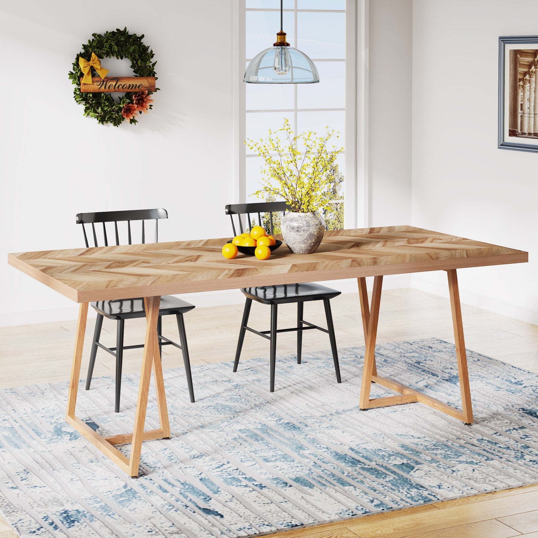 Farmhouse Dining Table for 6 to 8, 70.9