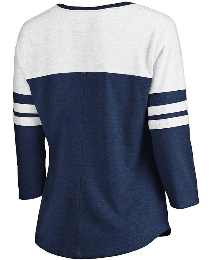 Women's Heathered Navy, White Cleveland Indians Official Wordmark 3/4 Sleeve V-Neck Tri-Blend T-shirt