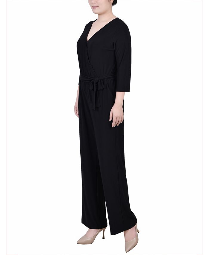 Petite Short 3/4 Sleeve Belted Jumpsuit
