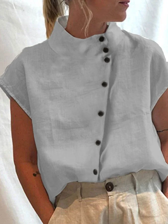 Women's Cotton Linen Fashion Design Turtleneck Shirt