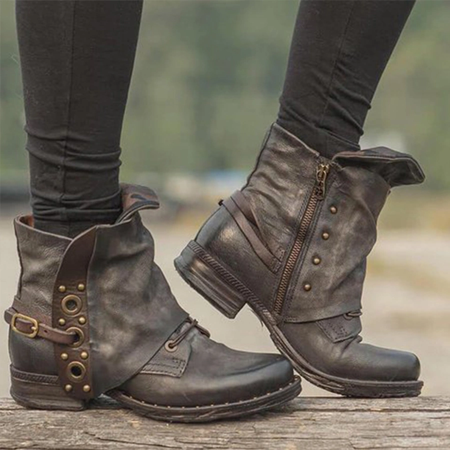 Plain Round Toe Date Outdoor Flat Boots