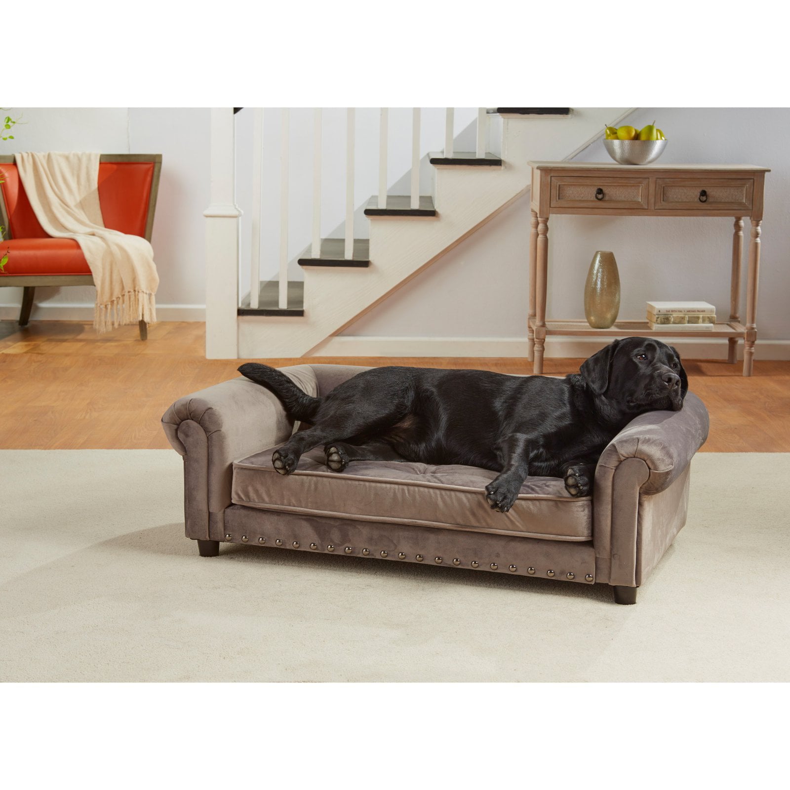 Enchanted Home Pet Manchester Velvet Tufted Dog Sofa with Cushion