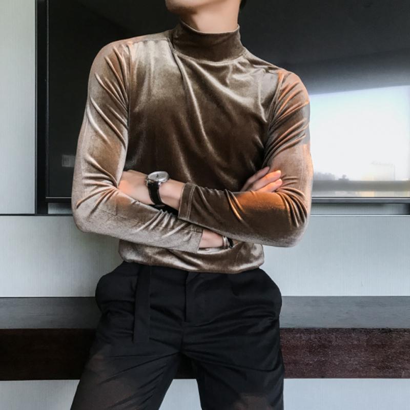 Mens High-neck Casual Long-sleeved T-Shirt