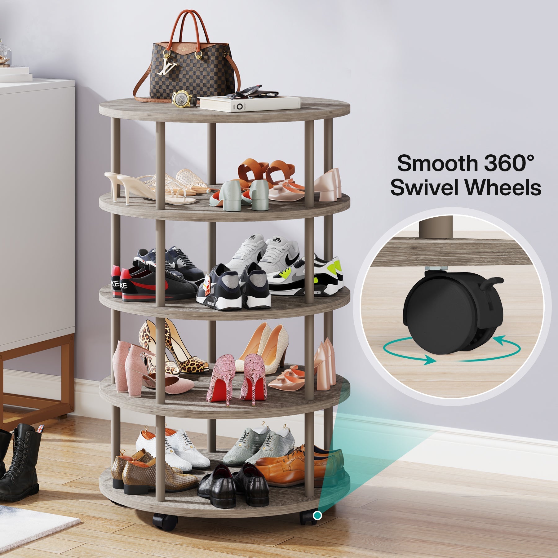 5-Tier Revolving Shoe Rack, 360° Rotating Shoe Storage Organizer