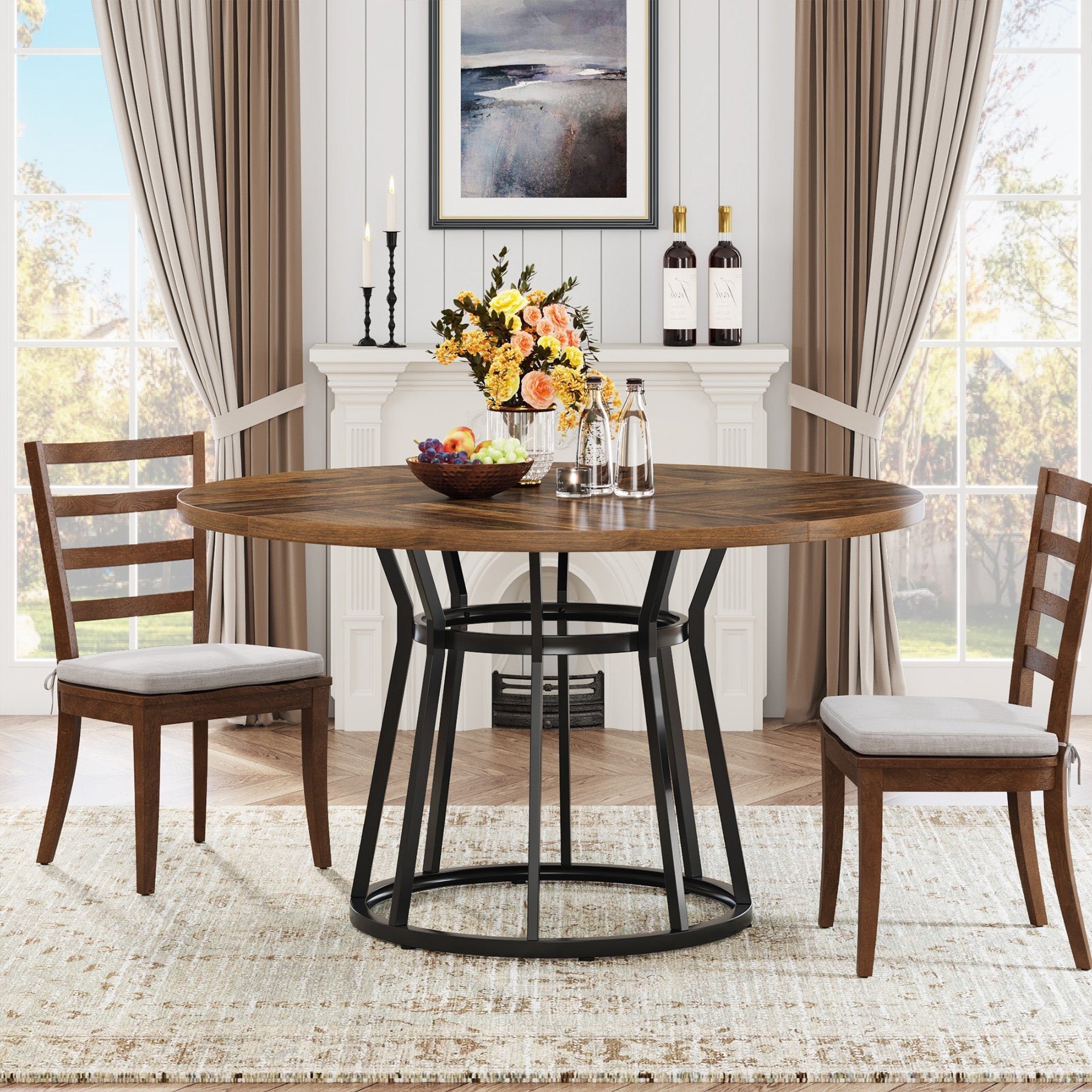 Round Dining Table for 4 People, 47.2