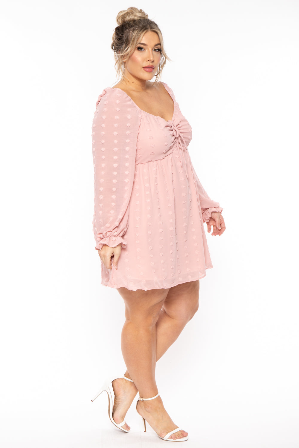 Plus Size Zirali Chiffon Dot Dress - Mauve