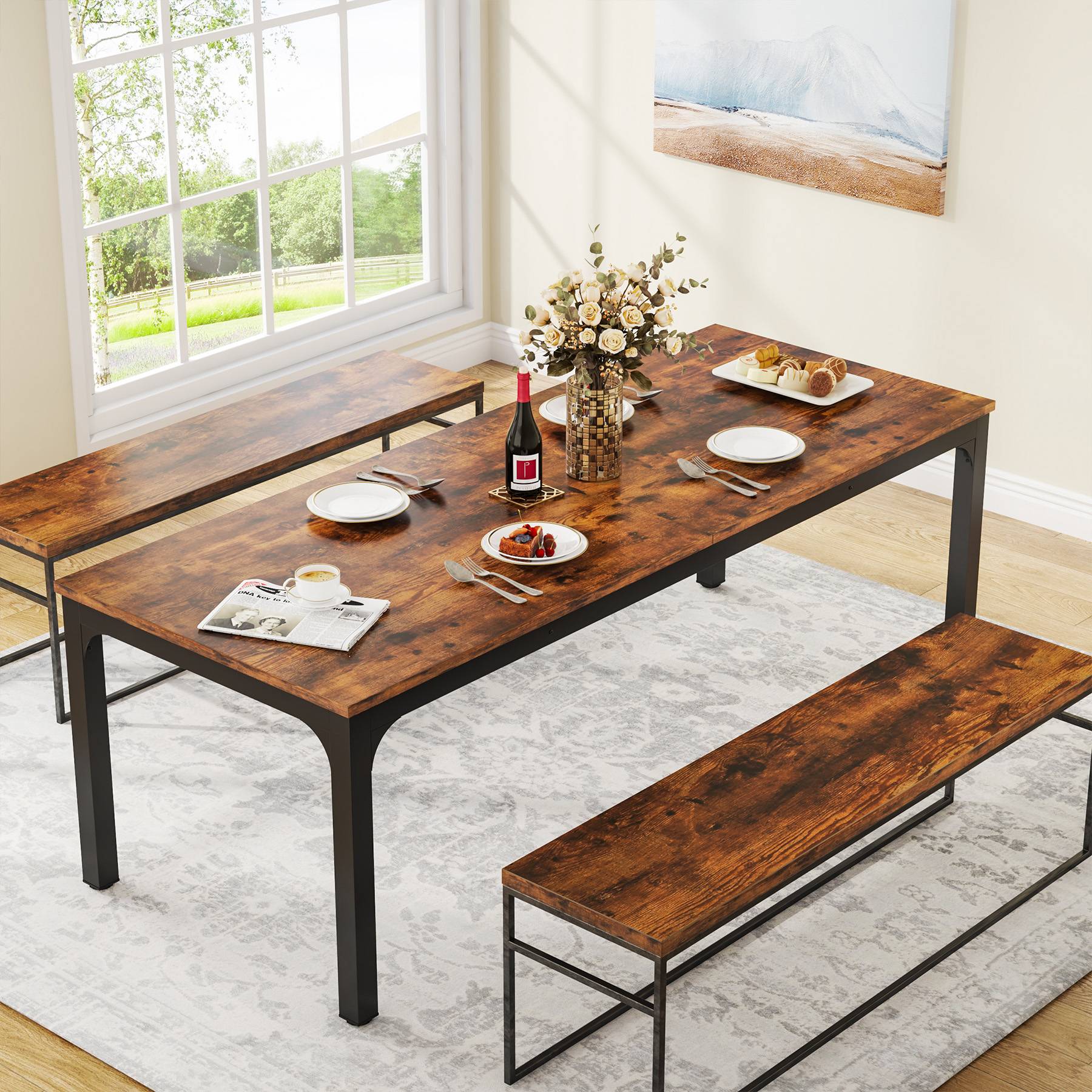 Rectangular Dining Table, 78 inch Long Kitchen Table for 6-8 People