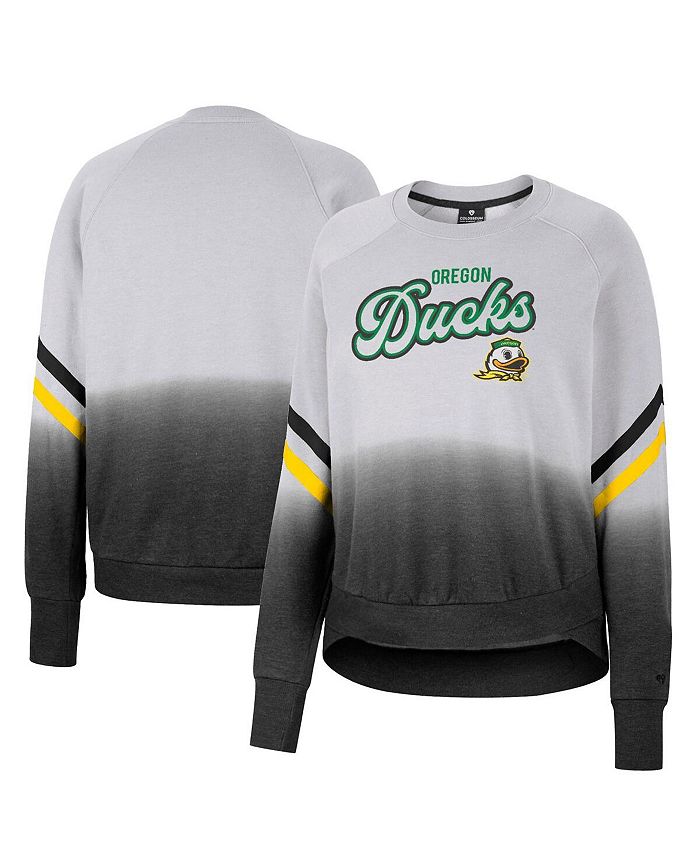 Women's Gray Oregon Ducks Cue Cards Dip-Dye Raglan Pullover Sweatshirt