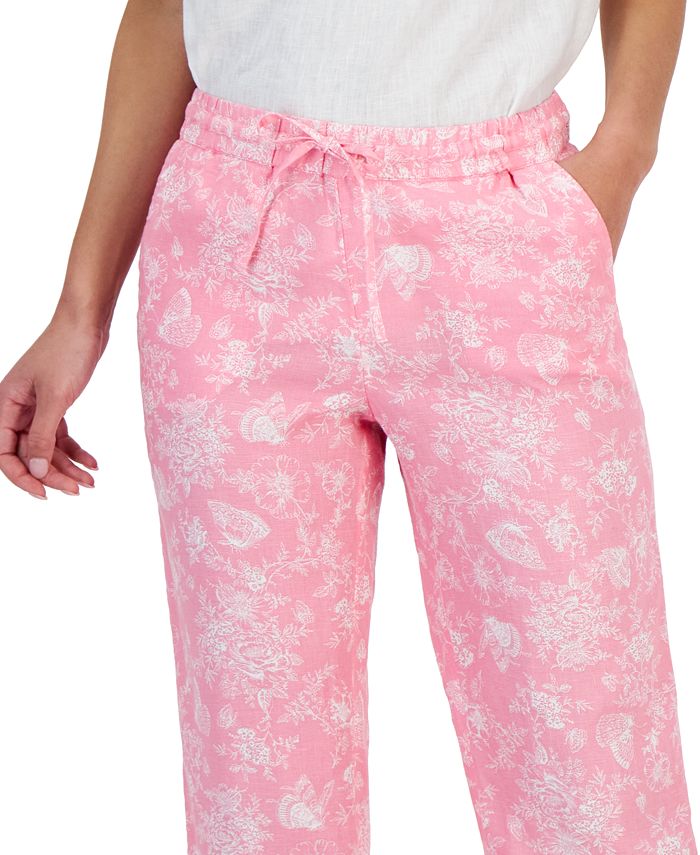 Women's Linen Toile-Print Pull-On Pants， Created for Macy's