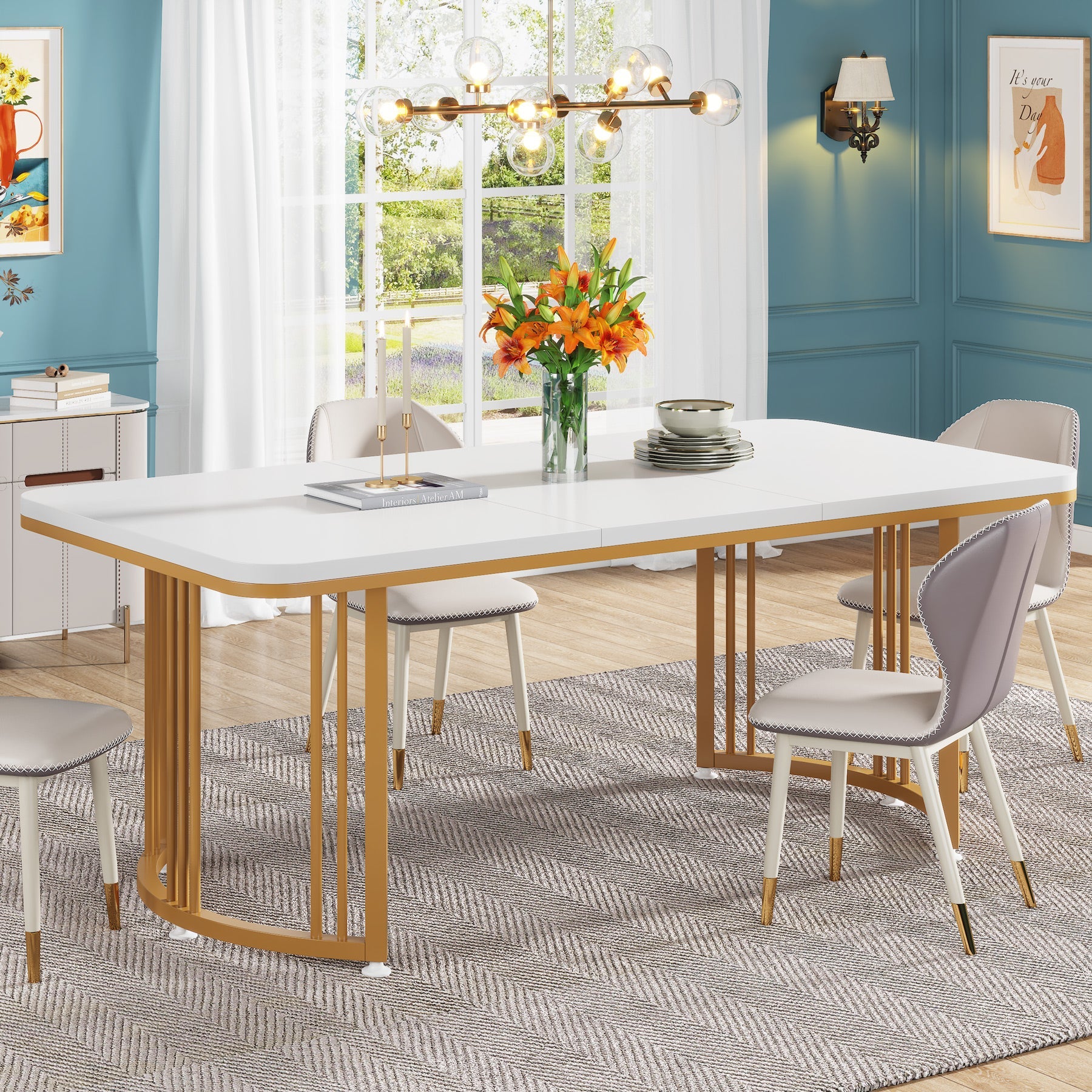 Modern Dining Table, 63-Inch Rectangular Kitchen Table for 4-6 People