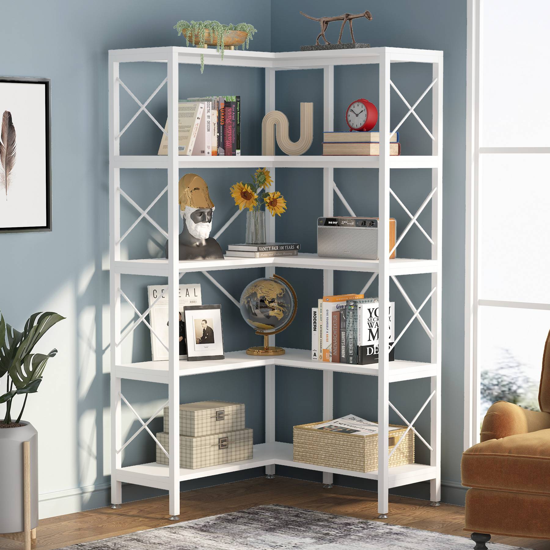 5-Shelf Corner Bookshelf, 65.7