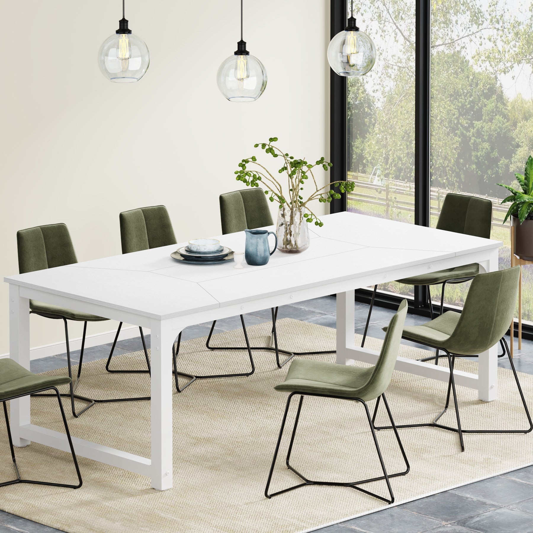 Dining Table for 6-8 Person, Industrial Kitchen Table with Metal Frame