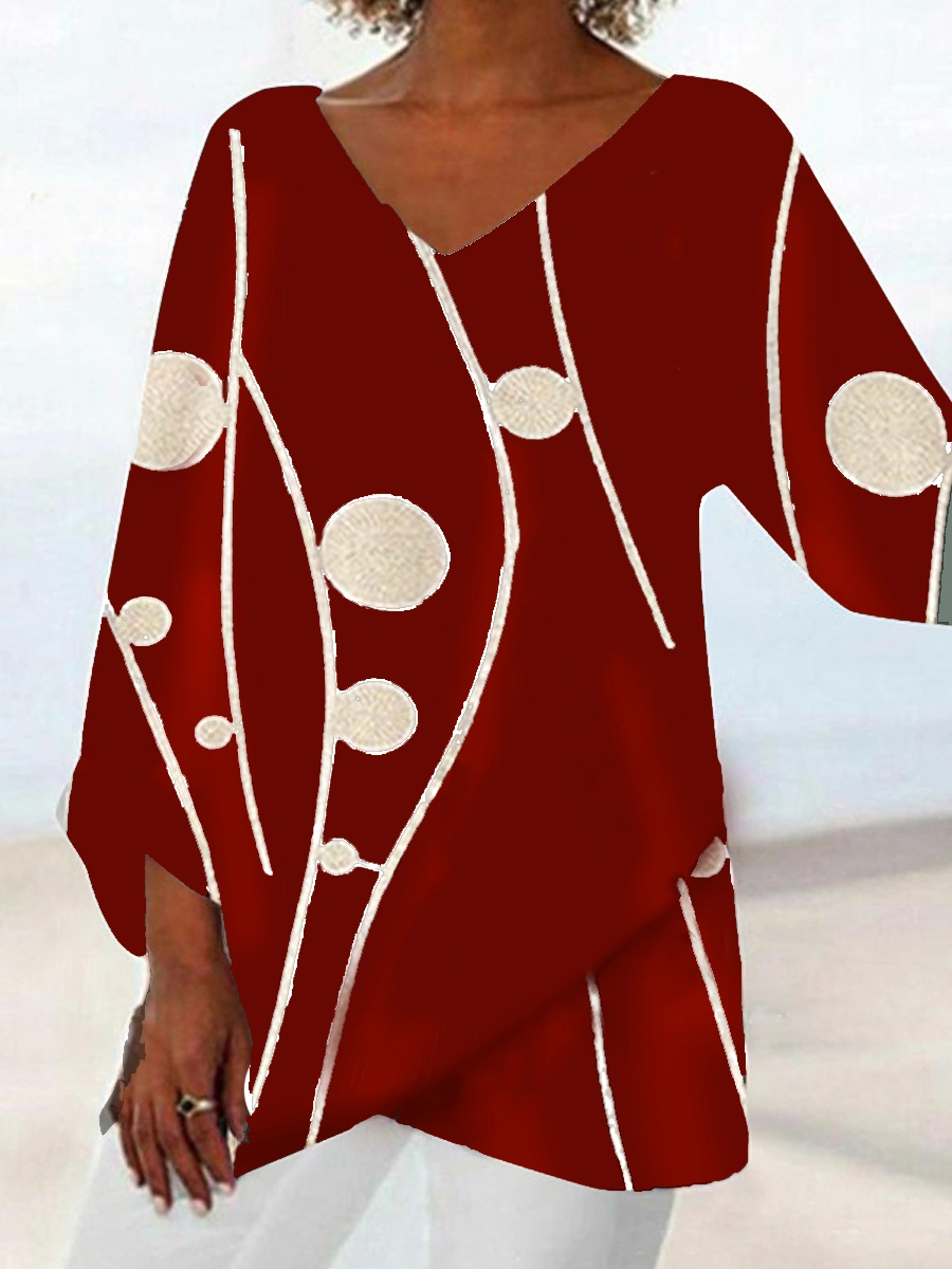Plus Size V Neck Print Shirt