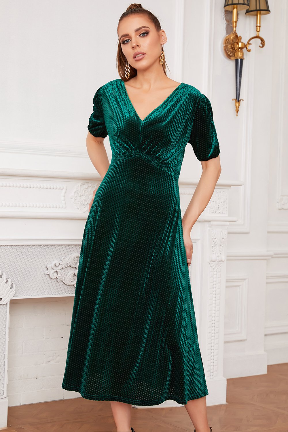Green Velvet Party Dress