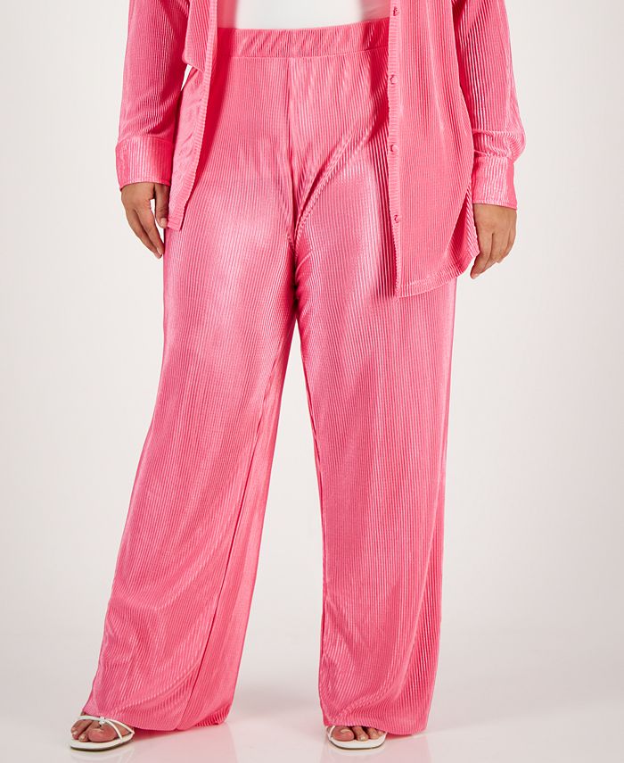 Trendy Plus Size Textured Wide Leg Pants