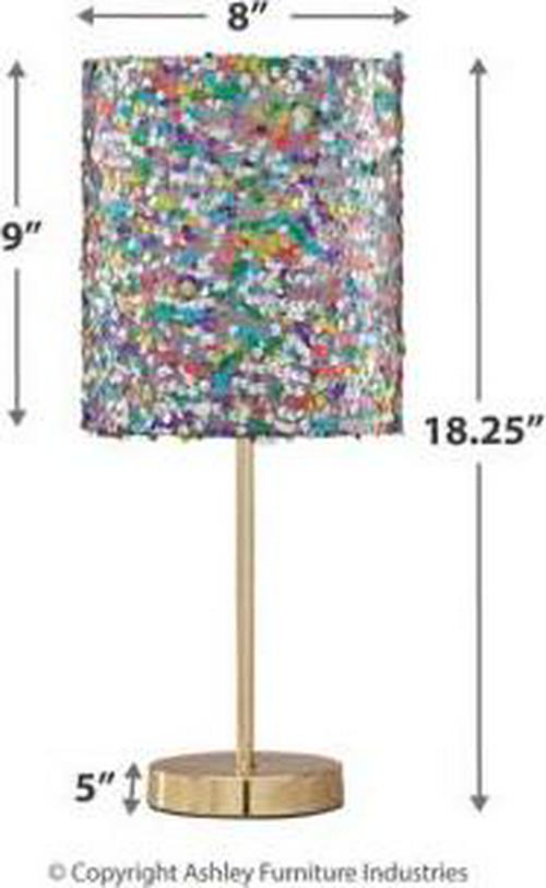 Signature Design by Ashley Maddy Glam 18.25 Youth Multicolored Sequined Drum Shade Single Table Lamp， Multicolor