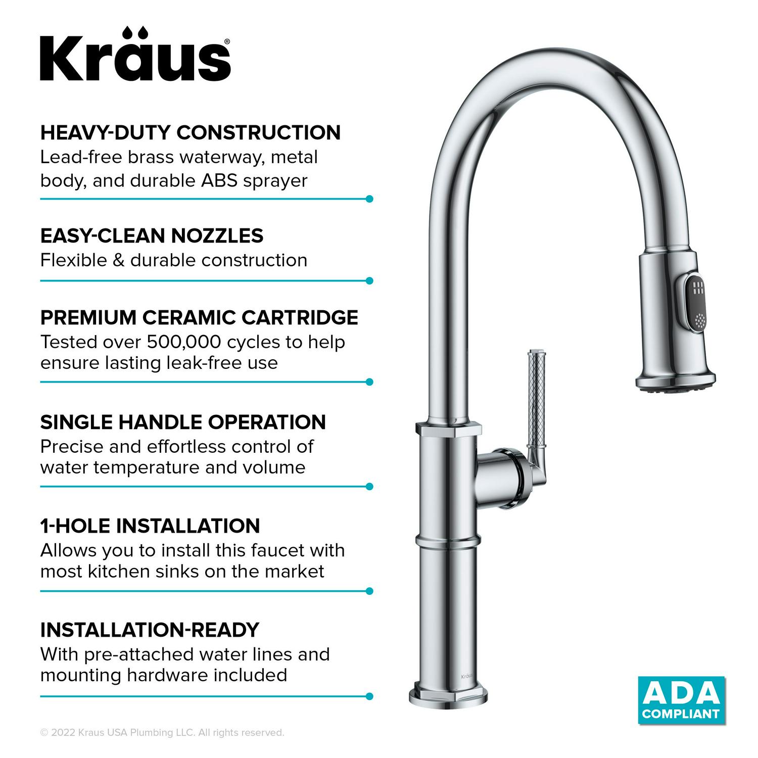 KRAUS Allyn Traditional Industrial Pull-Down Single Handle Kitchen Faucet in Chrome