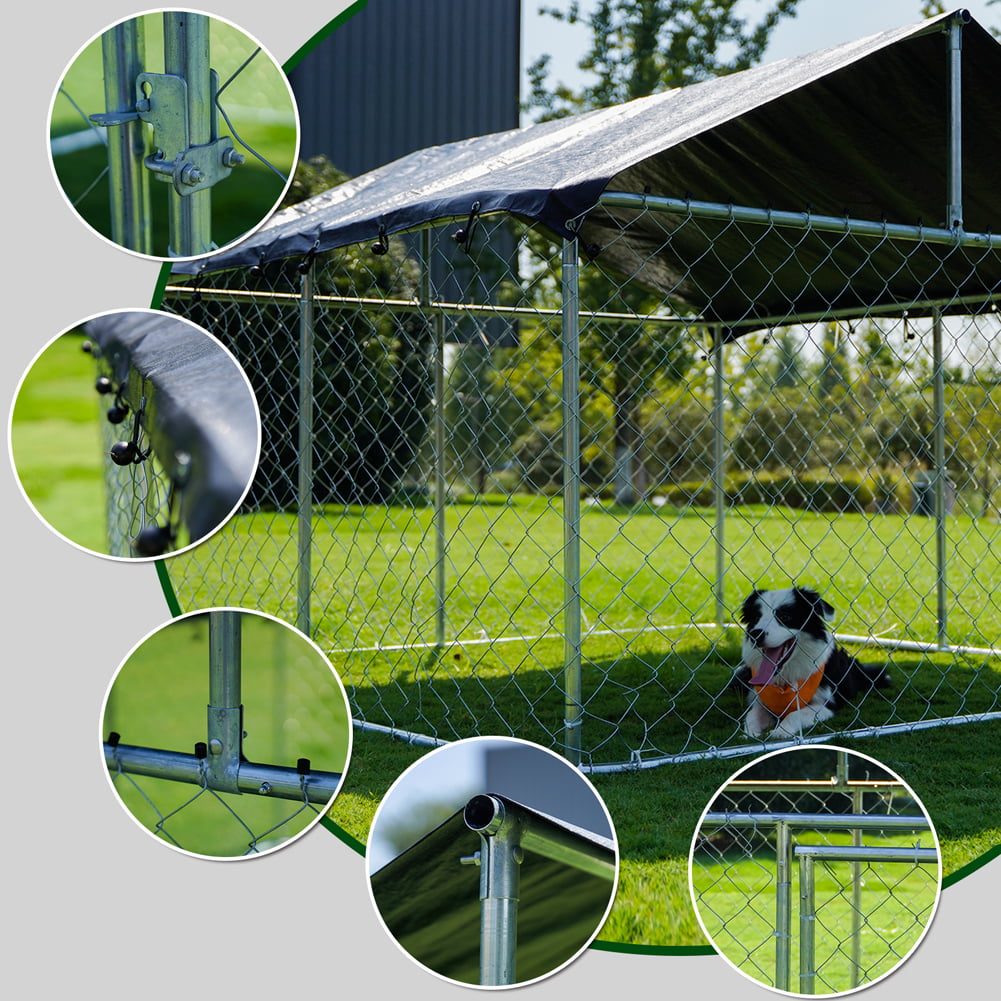 Petony Outdoor Dog Kennel Dog Cage Dog Playpen Dog Fence Chicken Coop Hen House Heavy Duty Pet Playpen with Large Galvanized Chain Link with UV and Water Resistant Black Proof Cover