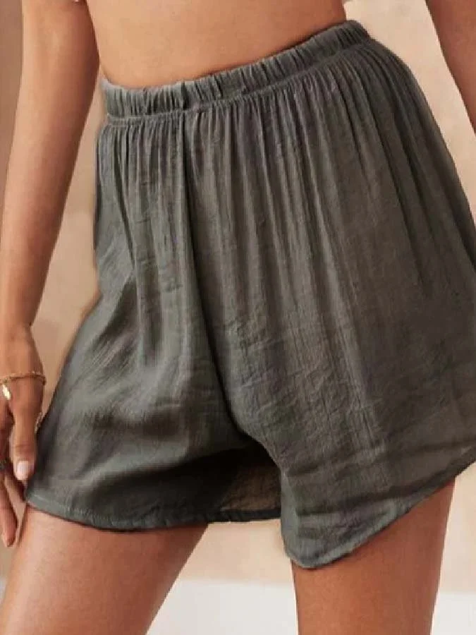 Women's Cotton Linen Elastic Casual Shorts