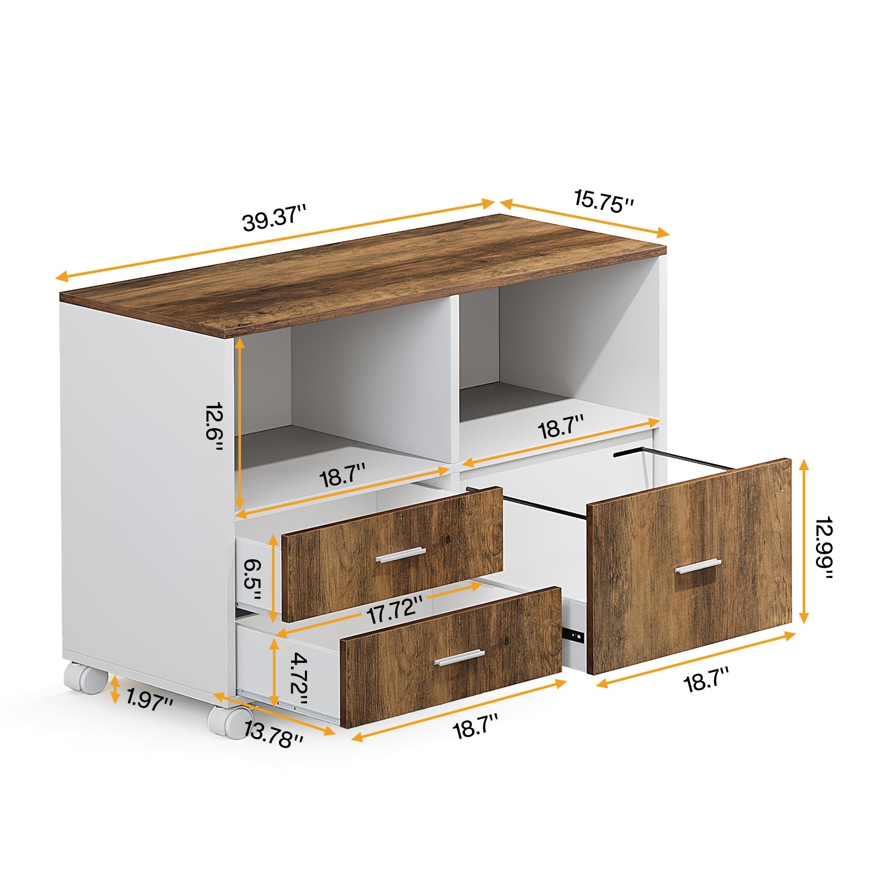 Lockable File Cabinet Printer Stand with Drawers & Caster