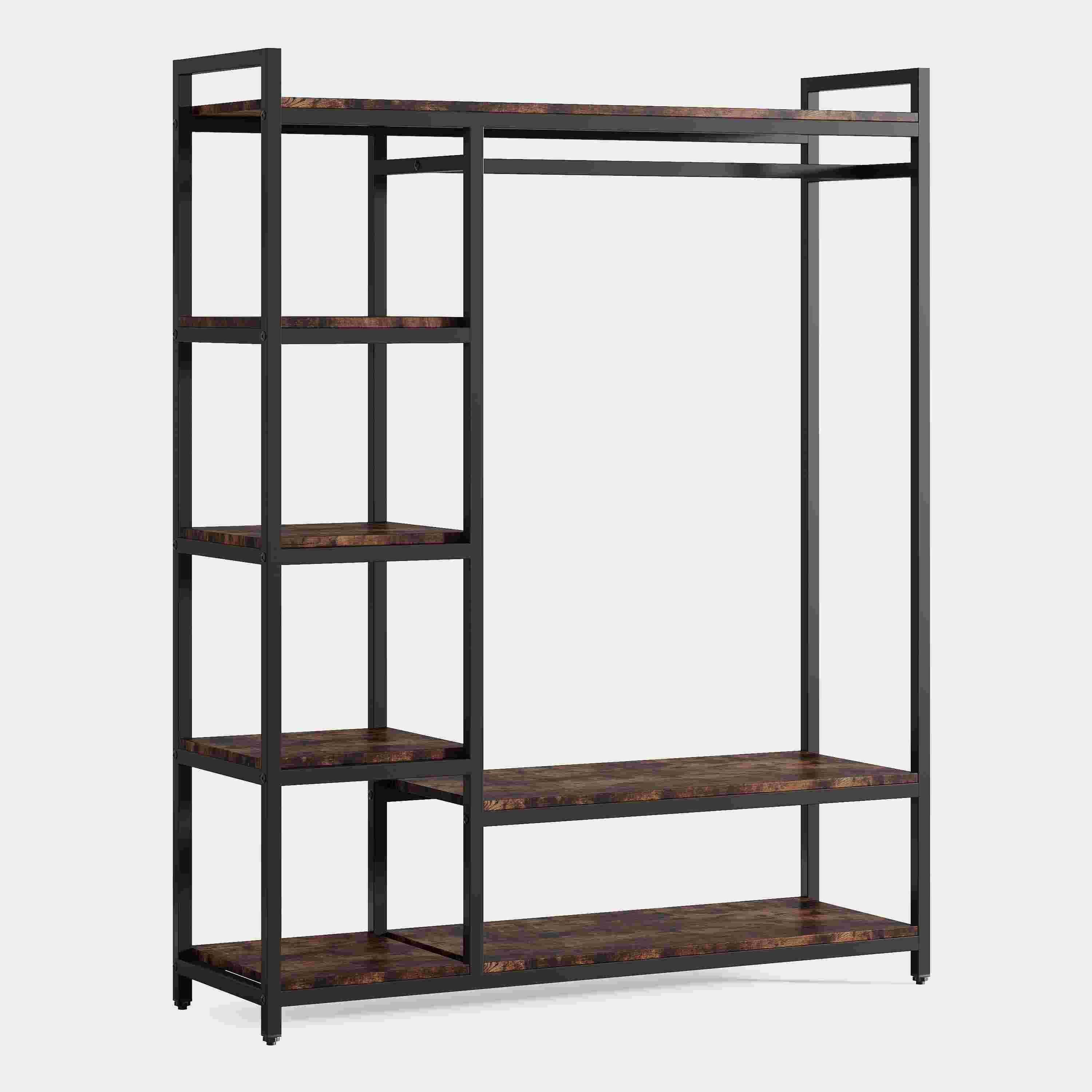 Freestanding Closet Organizer with 6 Shelves and Hanging Bar