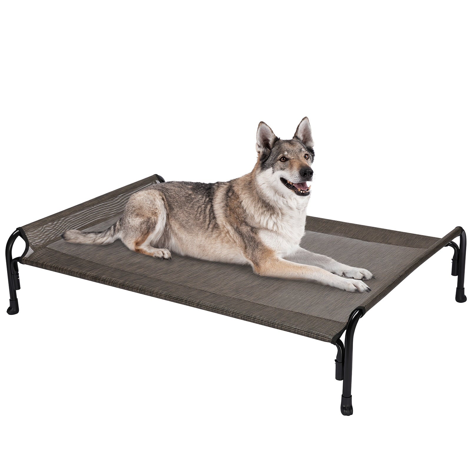 Veehoo Cooling Elevated Dog Bed， Chew Proof Dog Cot with Washable Mesh， Large， Brown