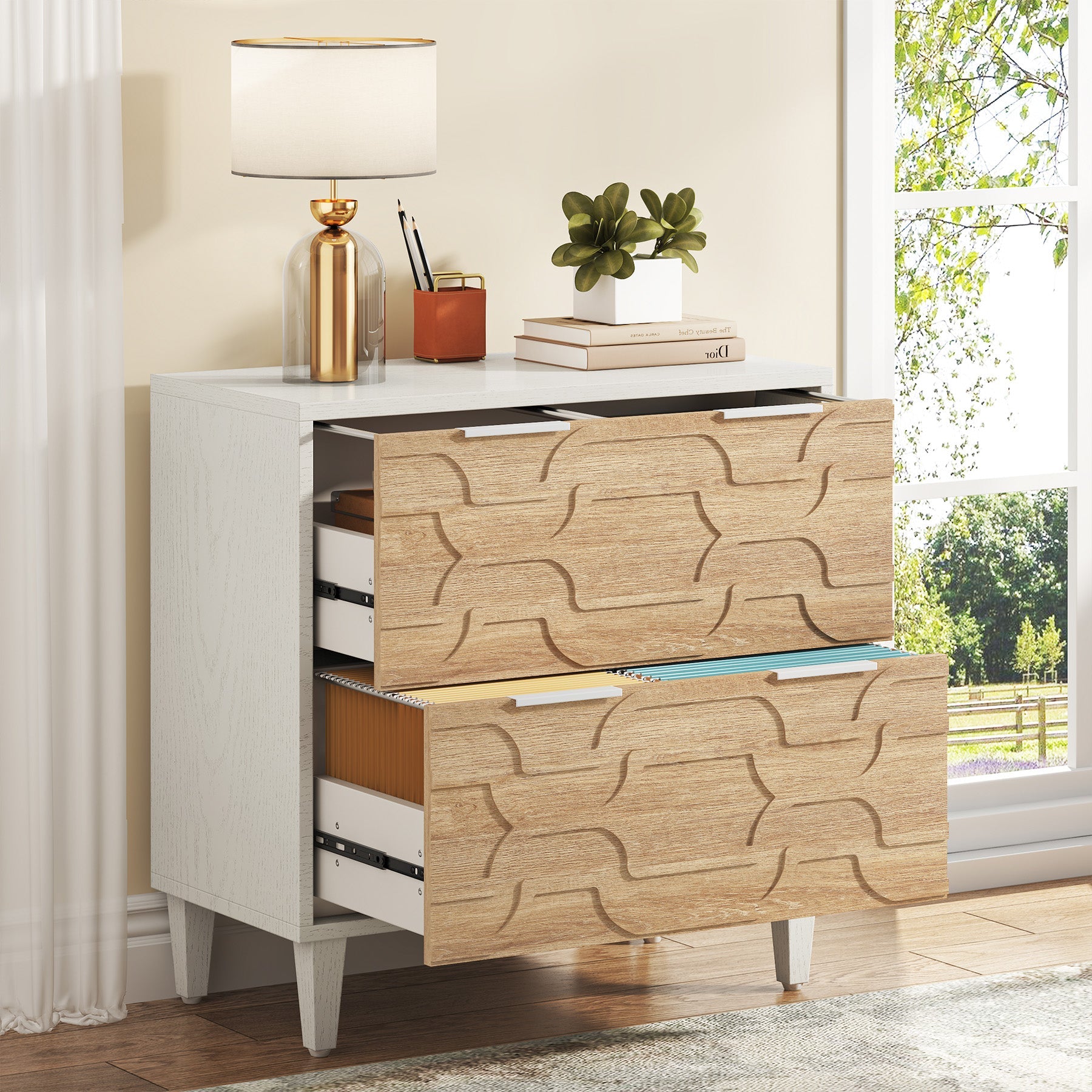 Wood File Cabinet, 2-Drawer Storage Cabinet for A4/Letter/Legal Size