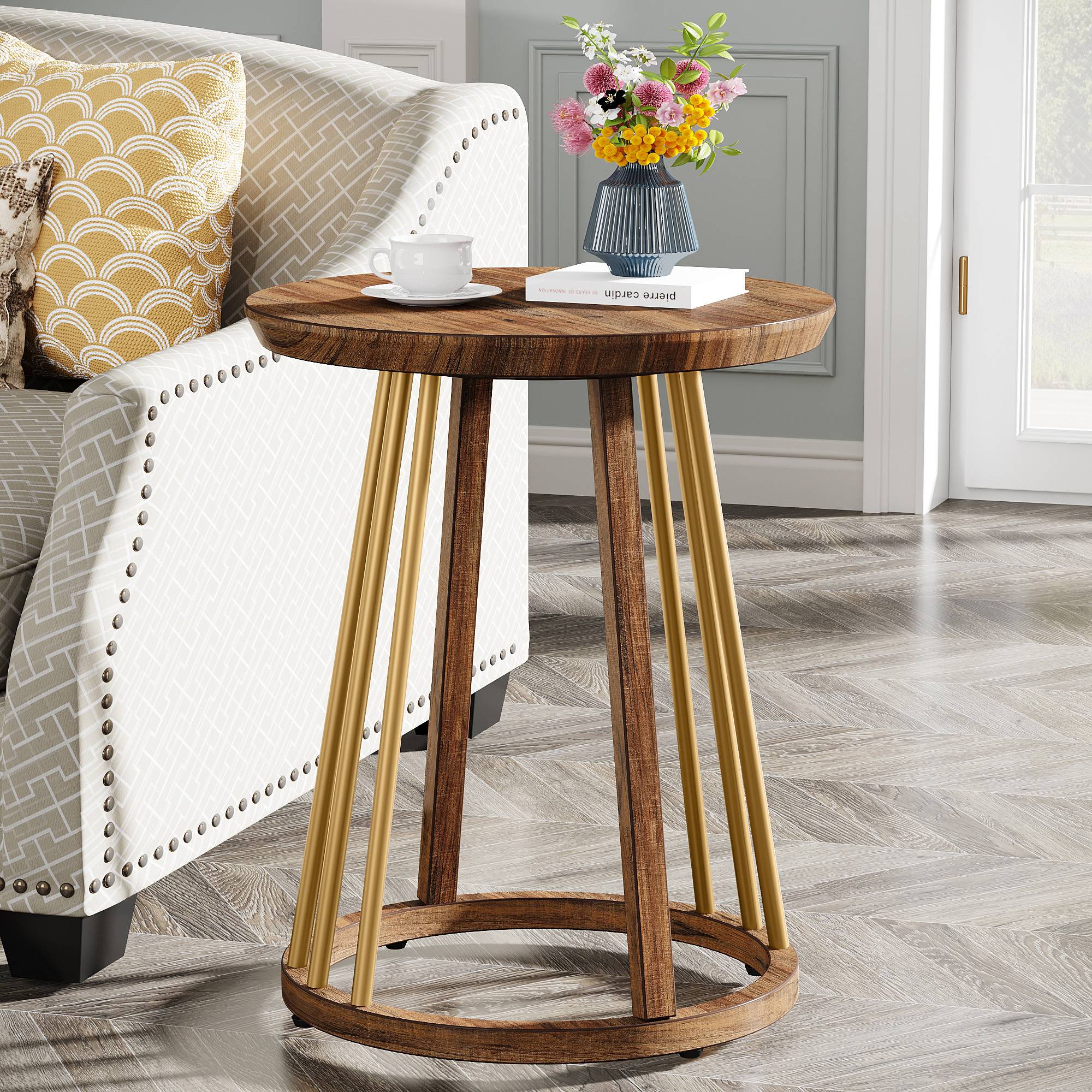 Round End Table, Modern Bedside Table Sofa Side Table for Couch