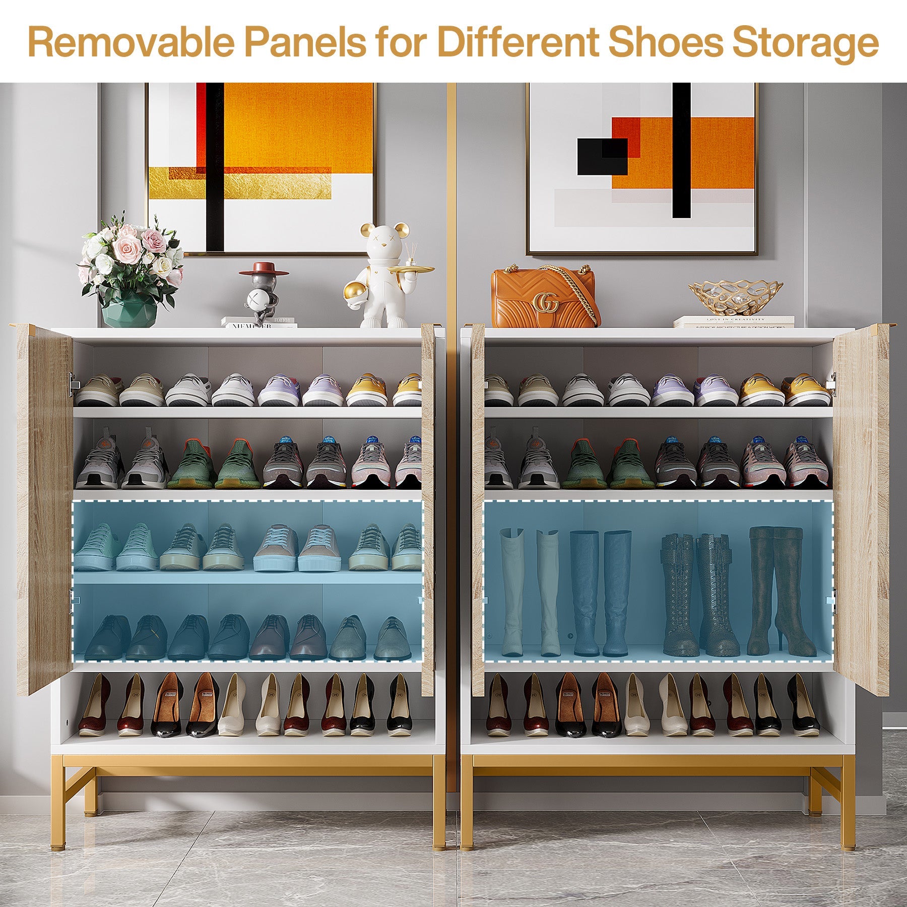 20 Pair Shoe Cabinet, 5-Tier Entryway Shoe Organizer with Doors