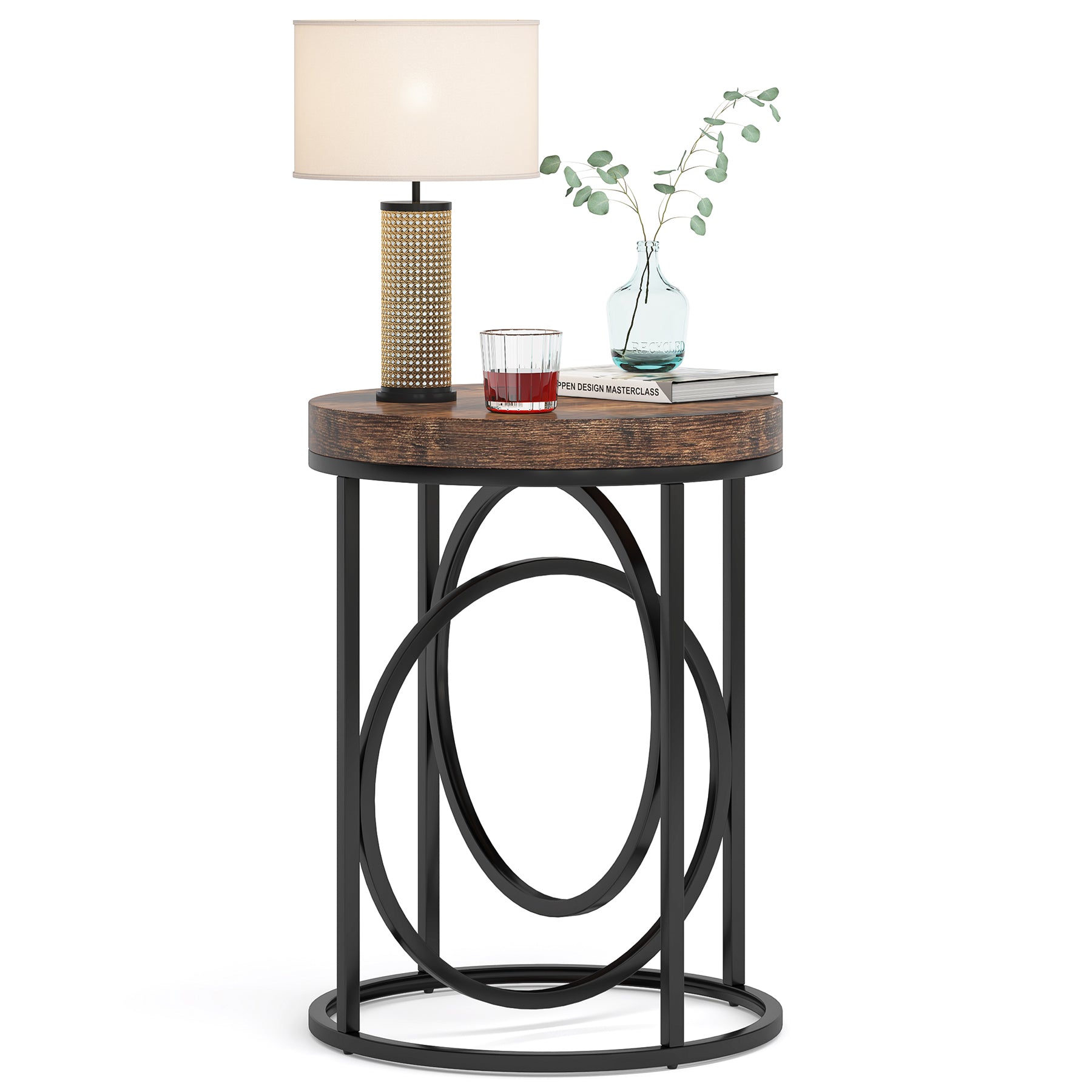 Round End Table, Modern Sofa Side Table with Faux Marble Top