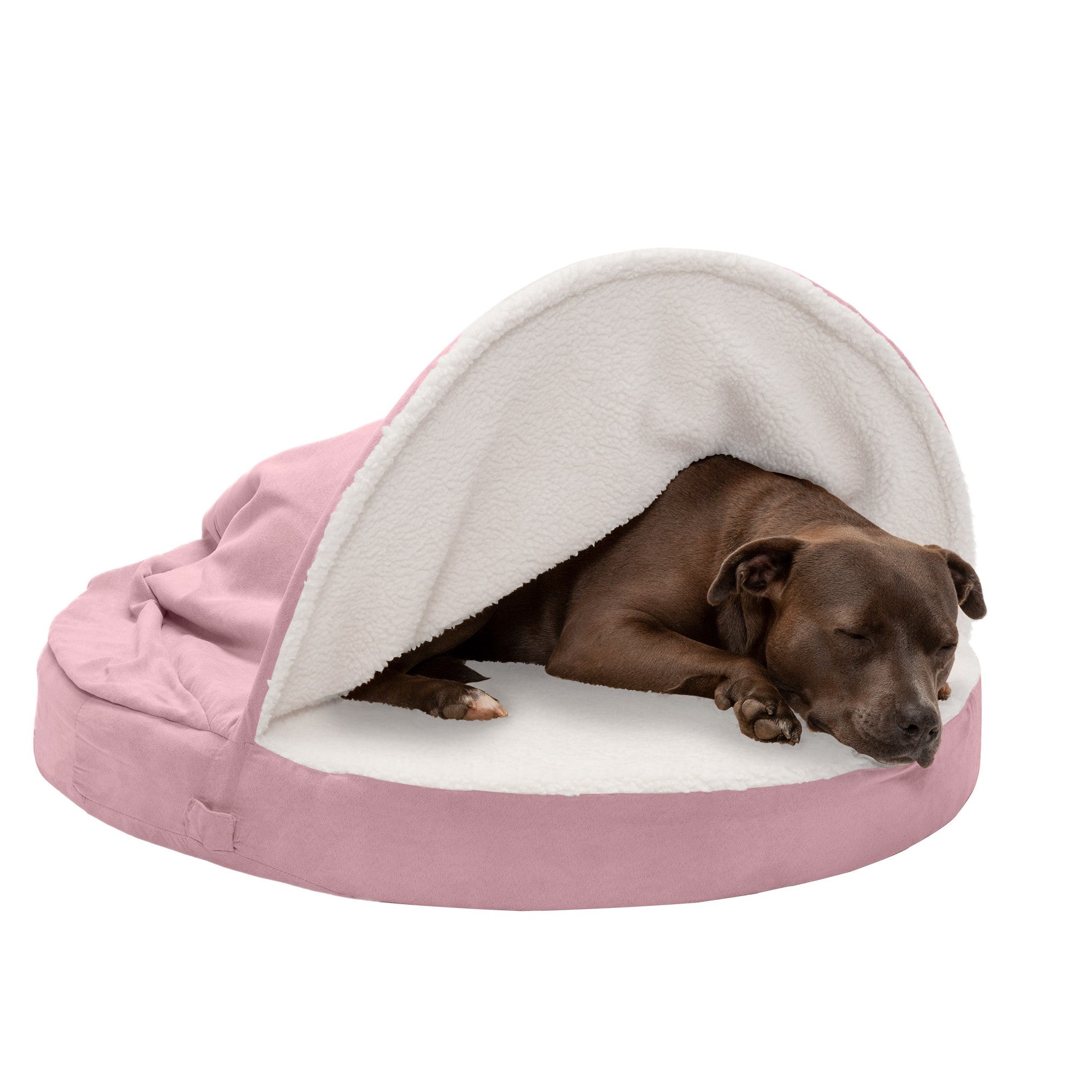 FurHaven | Cooling Gel Faux Sheepskin Snuggery Pet Bed for Dogs and Cats， Pink， 35-Inch