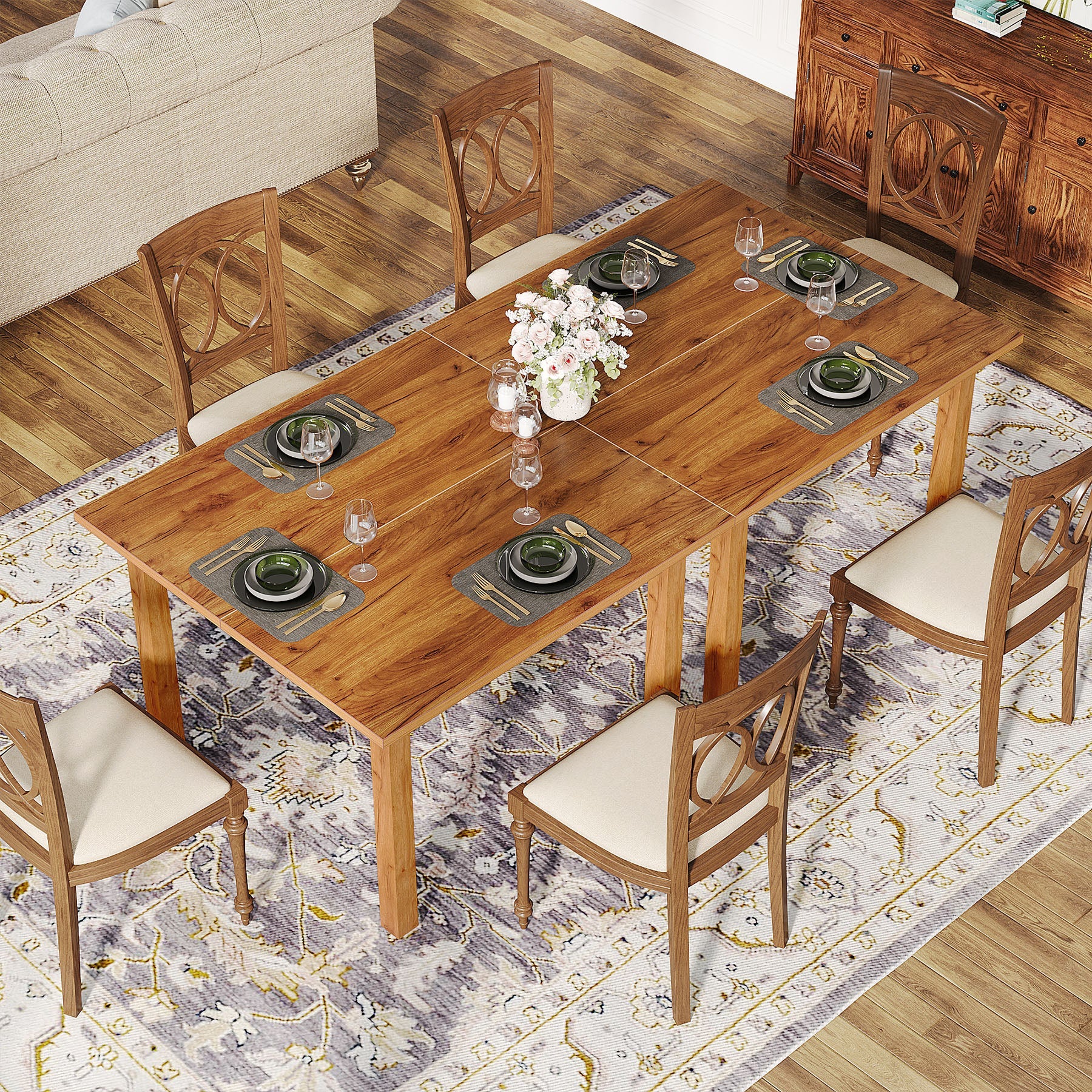 39.4'' Square Dining Table Kitchen Table with Solid Wood Legs for 4