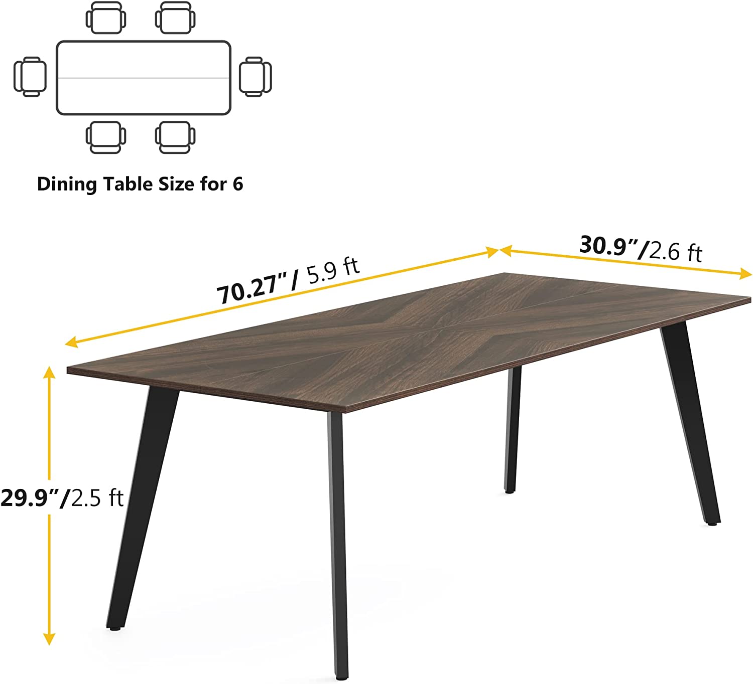 Wood Dining Table, Farmhouse Rectangular Kitchen Table for 6 People