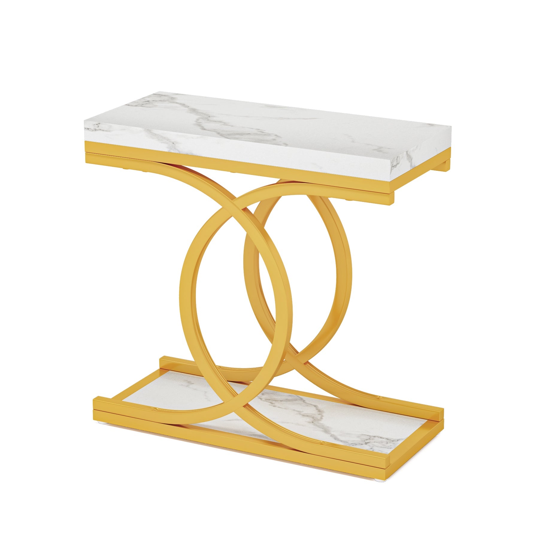 Modern End Table, Faux Marble Side Table Bedside Accent Table