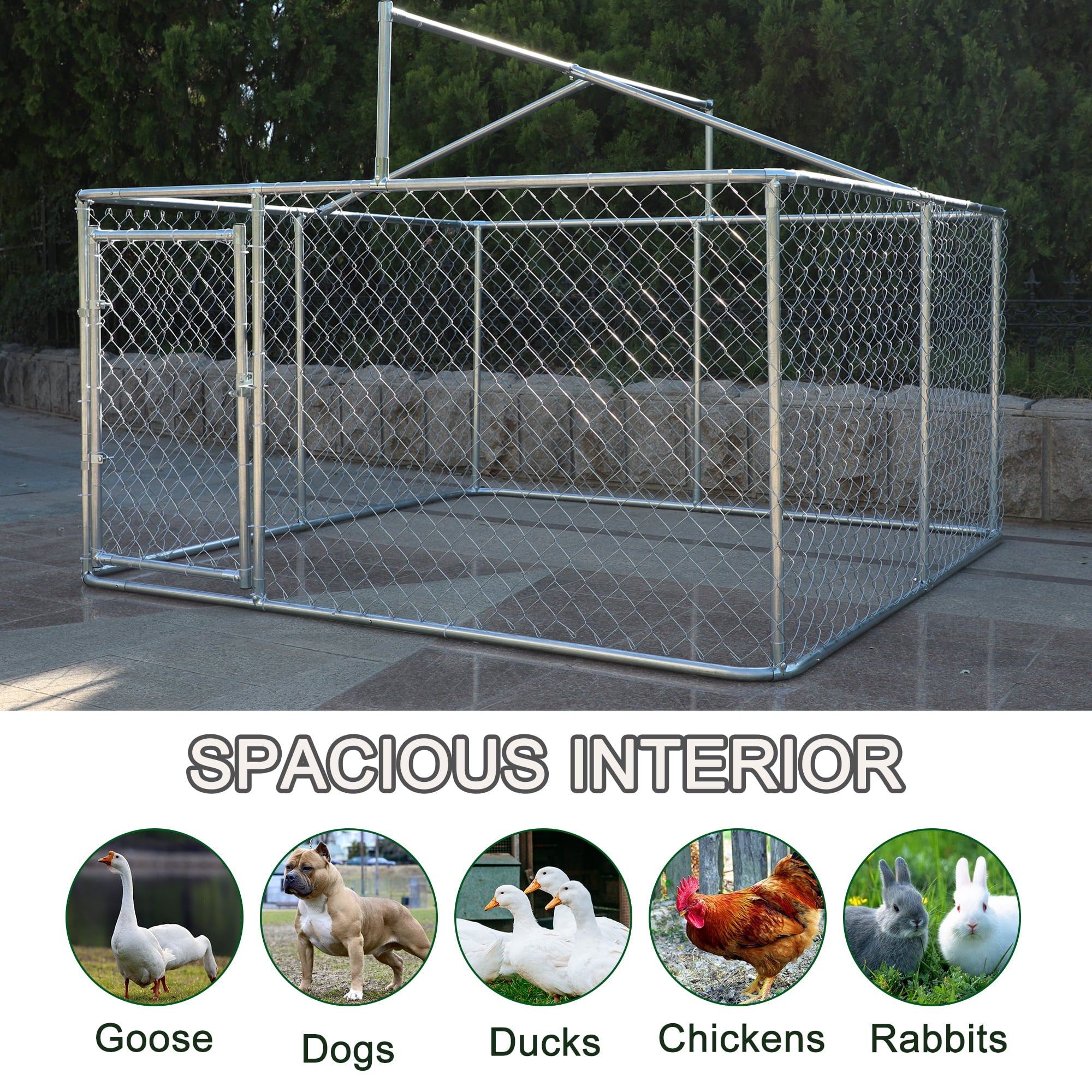 LZBEITEM 7.5 x 7.5ft Large Outdoor Dog Run Kennel， Heavy Duty Dog Cage Galvanized Steel Dog Fence Dog Enclosure Playpen with Waterproof Cover