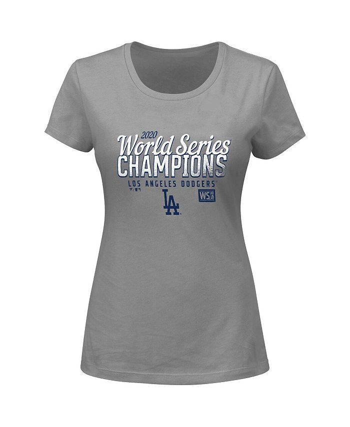 Women's Branded Heather Gray Los Angeles Dodgers 2020 World Series Champions Plus Size Laser Show Scoop Neck T-shirt