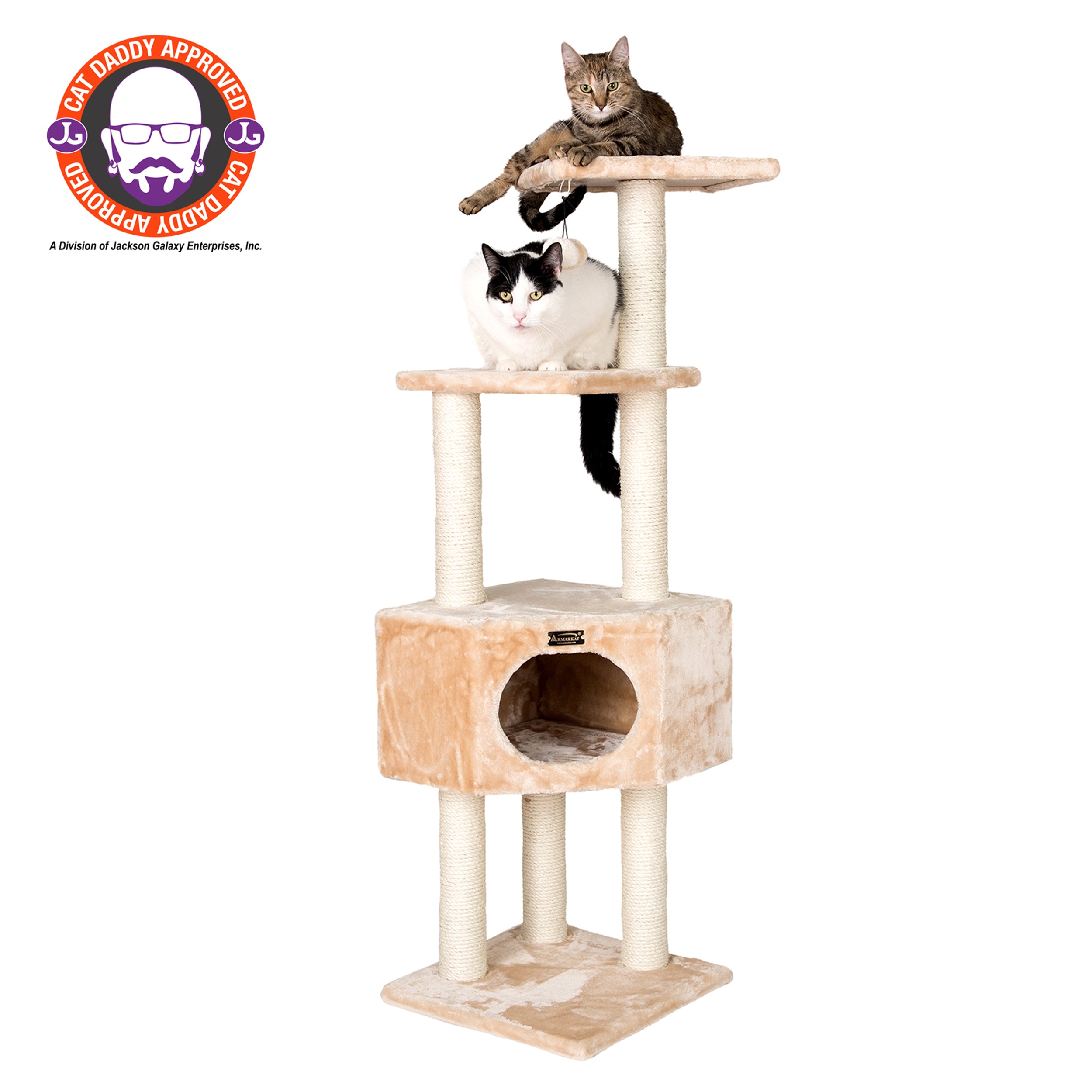 Armarkat 52-in real wood Cat Tree and Condo Scratching Post Tower， Beige