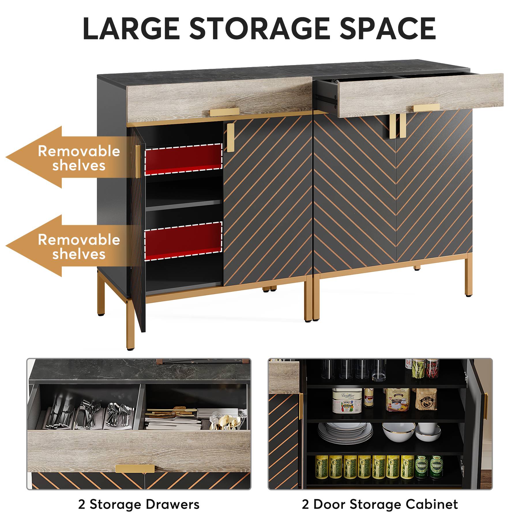 Modern Sideboard Buffet Kitchen Cabinet with Drawer & Removable Shelves