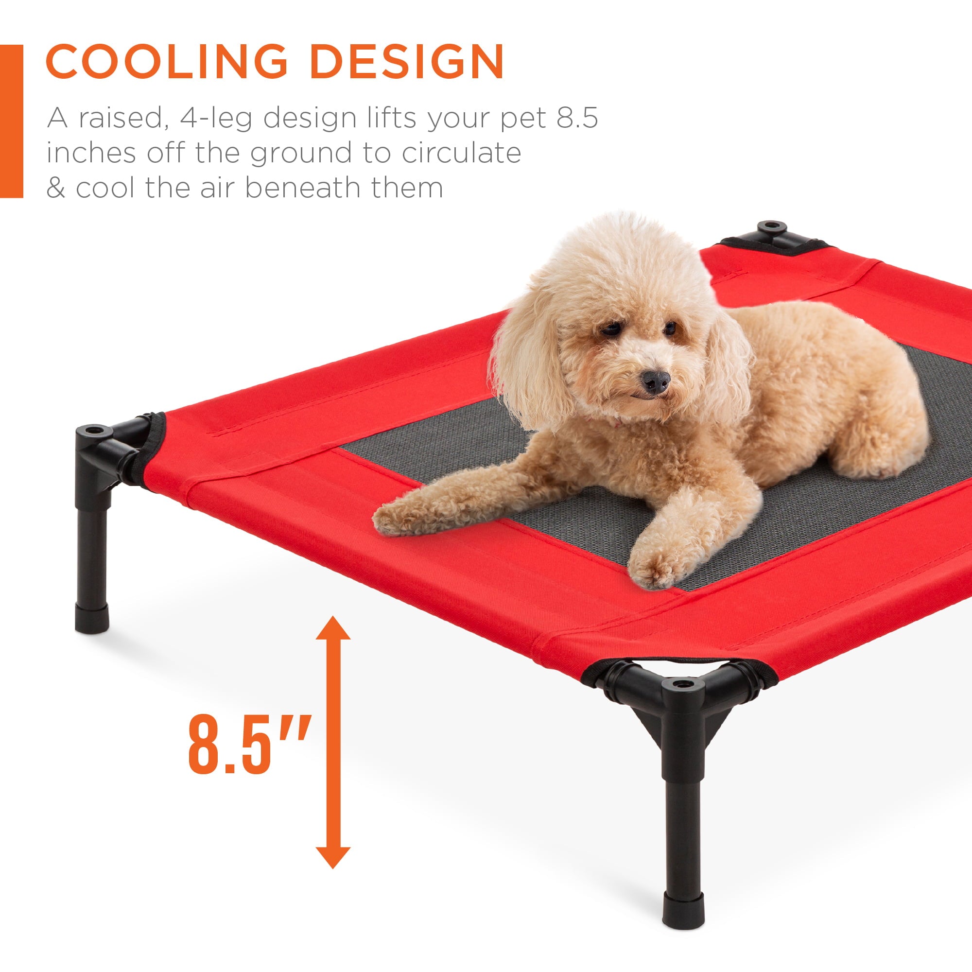 Best Choice Products 30in Elevated Cooling Dog Bed， Outdoor Raised Mesh Pet Cot w/ Removable Canopy， Carrying Bag - Red