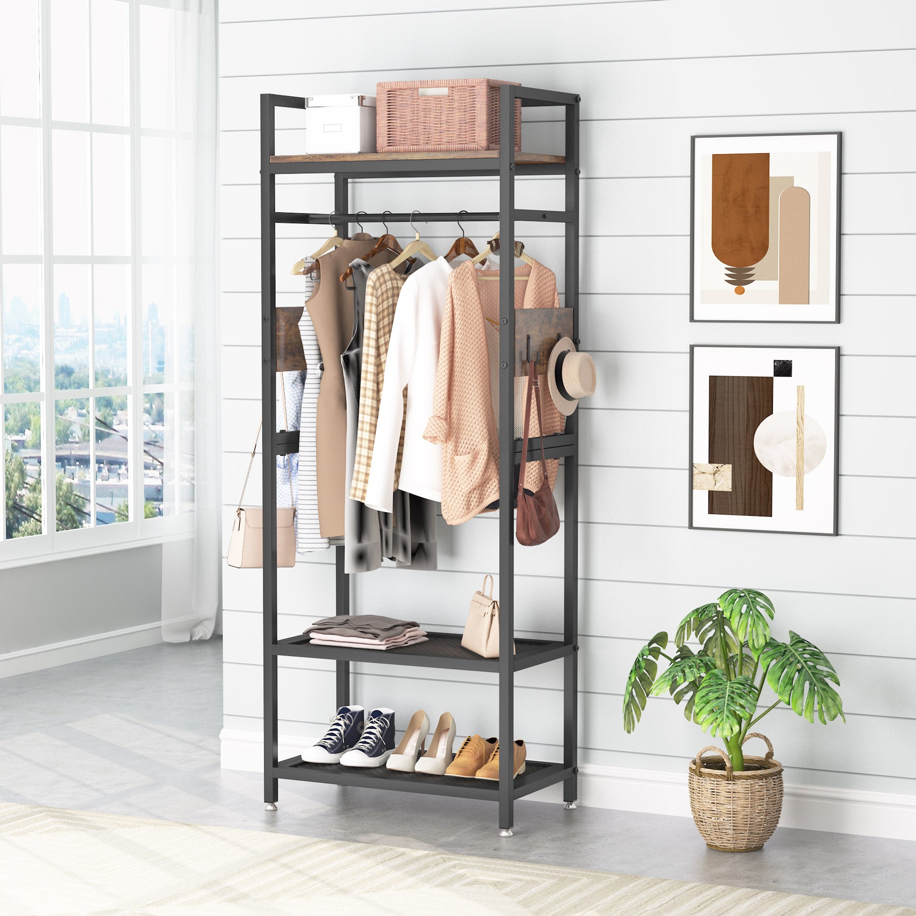 Freestanding Closet Organizer, Small Entryway Coat Garments Rack