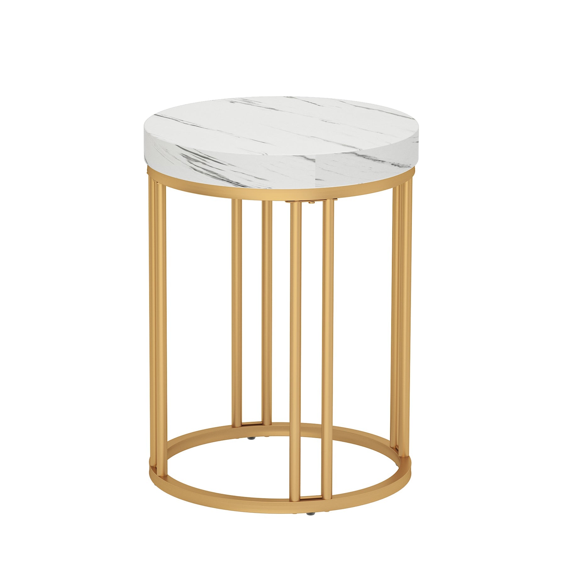 Round End Table, Small Accent Side Table with Metal Frame