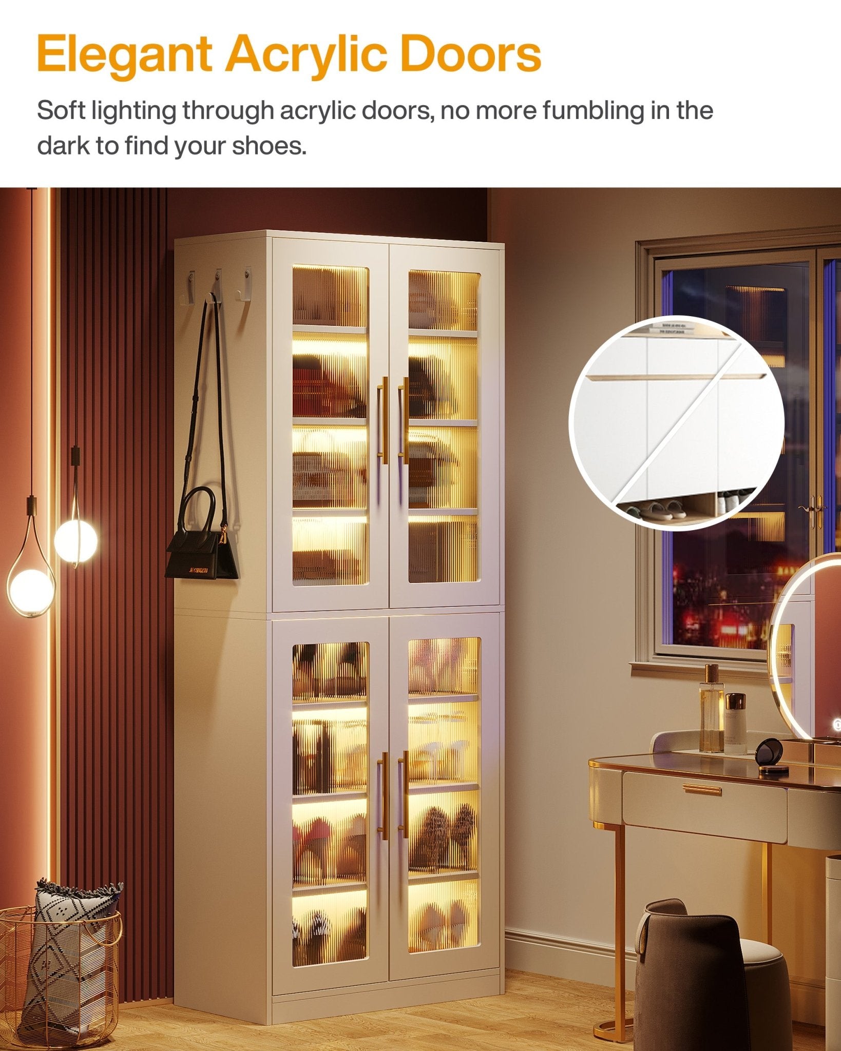 Freestanding Shoe Cabinet with Acrylic Doors and LED Lights