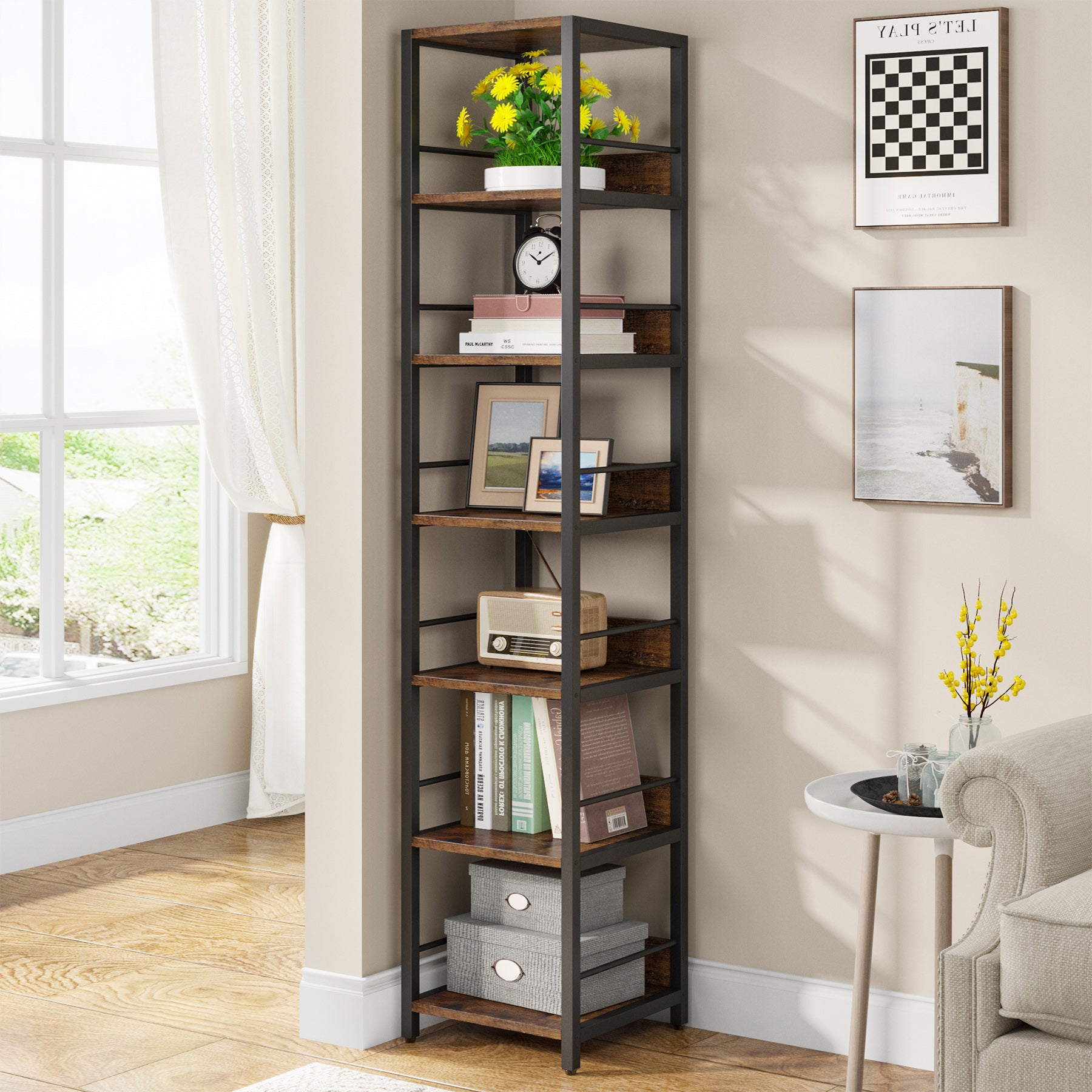 6-Tier Corner Shelf, Narrow Etagere  Bookshelf Storage Rack