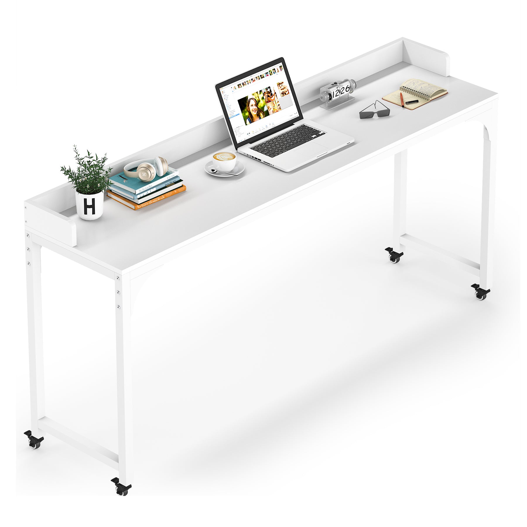 Mobile Overbed Table, Queen Size Computer Desk with Wheels