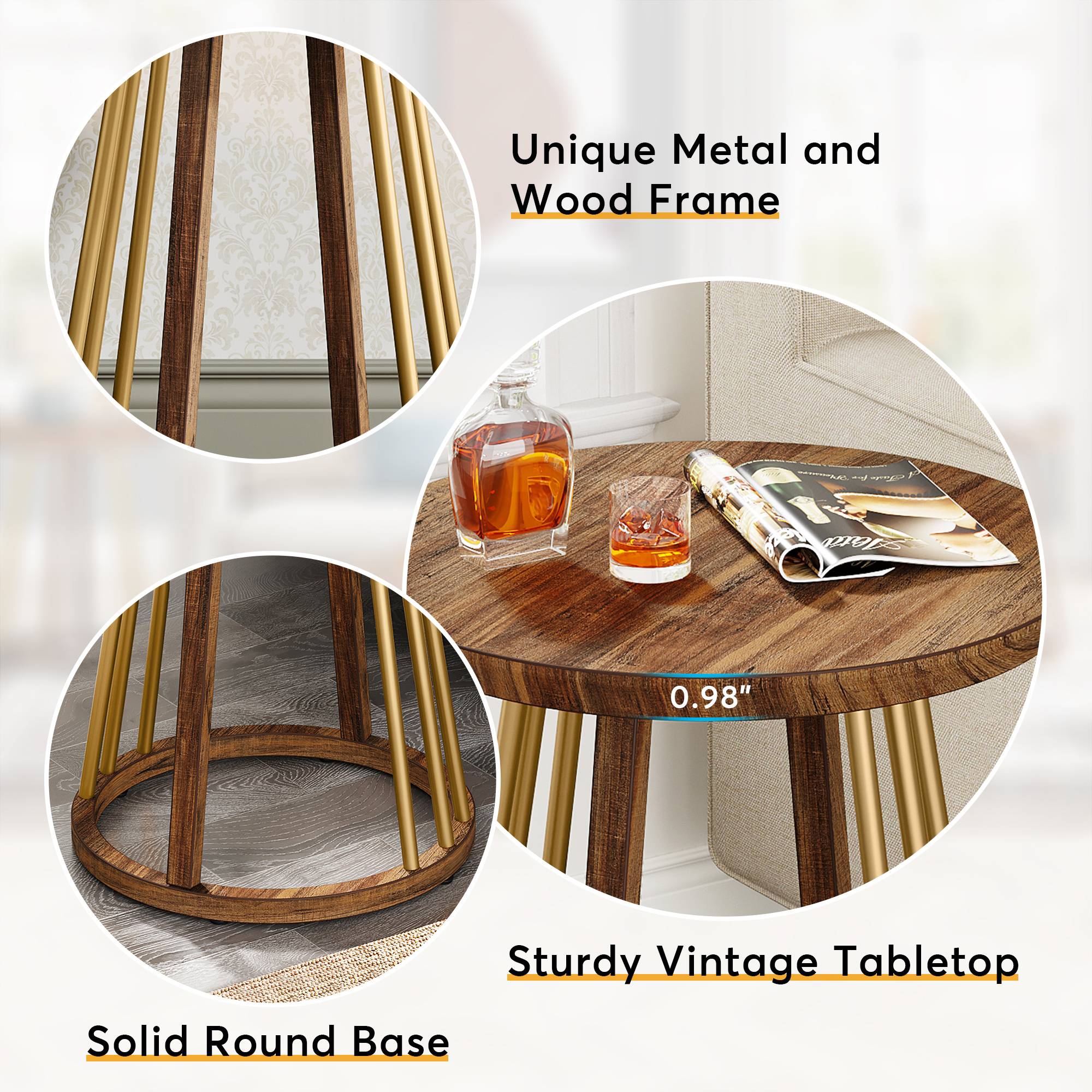 Round End Table, Modern Bedside Table Sofa Side Table for Couch