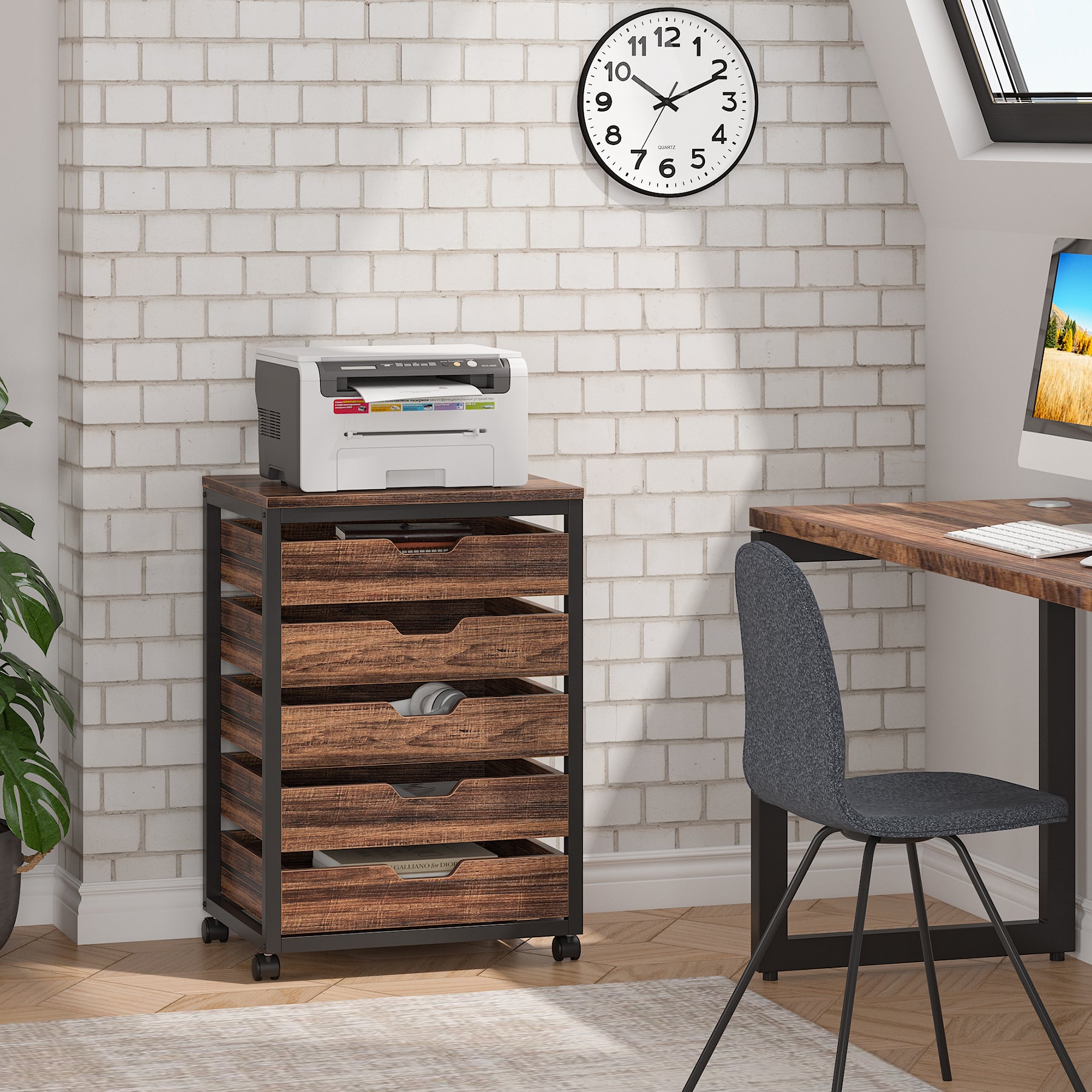 5/7 Drawer Chest, Wood Storage Dresser Cabinet with Wheels