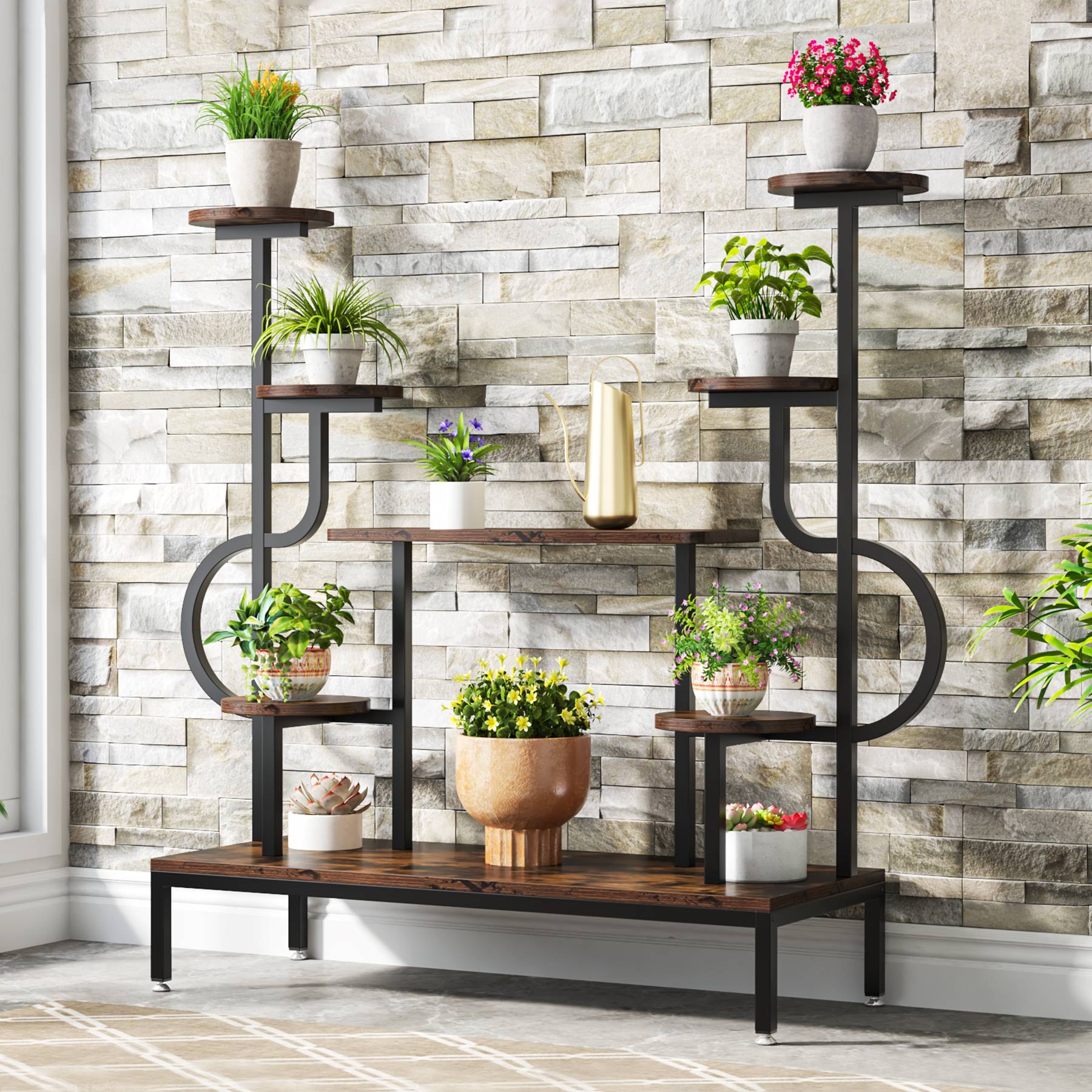 8-Tier Plant Stand, Wood Potted Ladder Holder Flower Rack Shelves