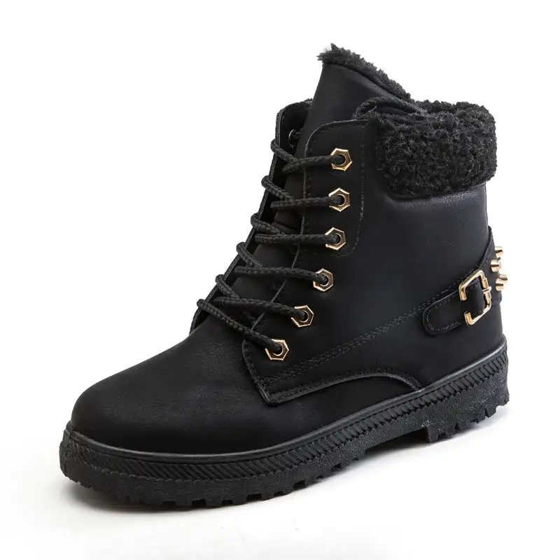 Womens Lace Up Rivet Ankle Snow Boots