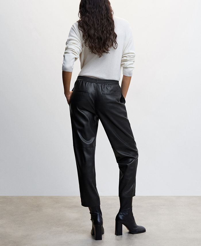 Women's Leather-Effect Elastic Waist Trousers