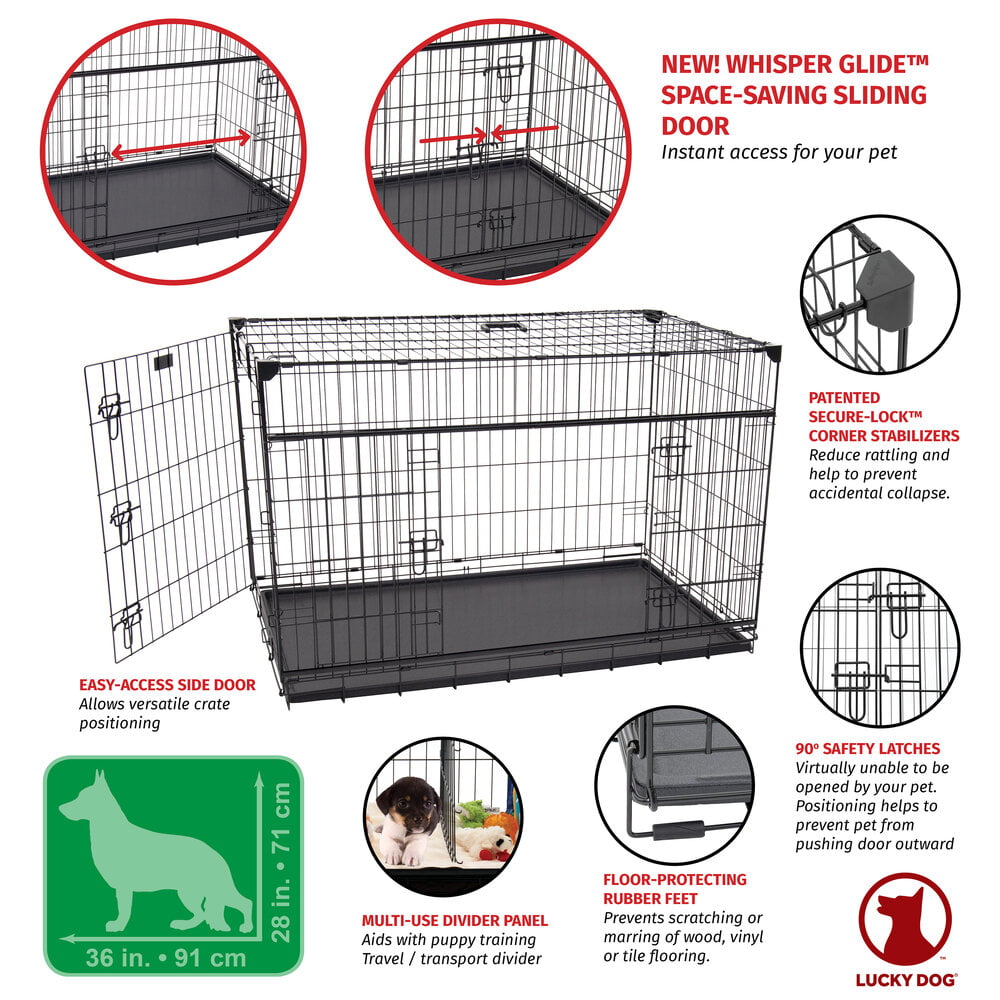 Lucky Dog Sliding Double-Door Dog Crate， X-Large， 48